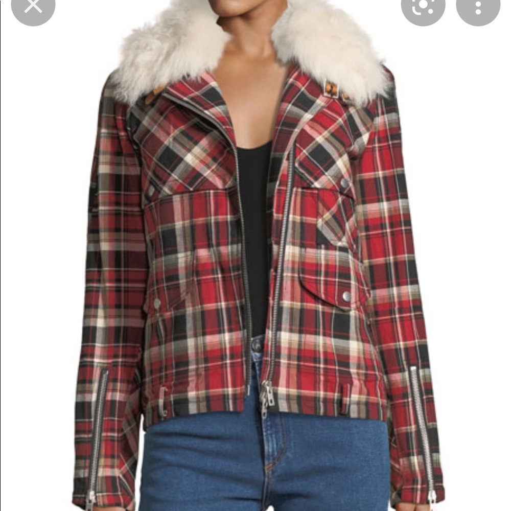 NWT Rag & Bone Etiene Plaid Jacket with 100% Shearling Collar
